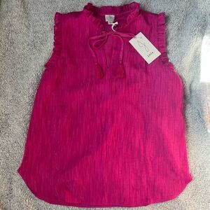 NWT Joie Blouse Hot Pink Sleeveless Ruffled Slit Neck with Tie Top S